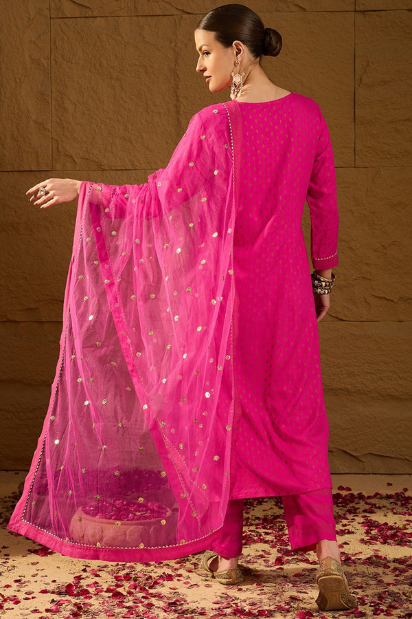 Pink Viscose Rayon Ethnic Motifs Printed Straight Palazzo Suit Set PKSKD2776