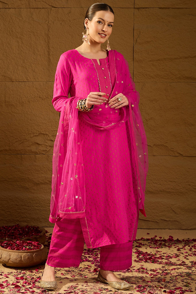 Pink Viscose Rayon Ethnic Motifs Printed Straight Palazzo Suit Set PKSKD2776