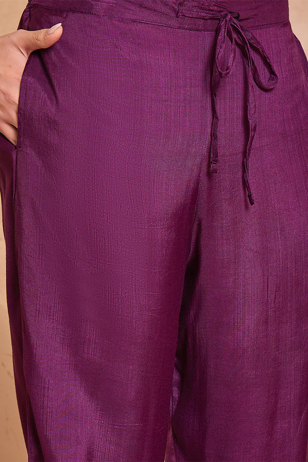 Purple Viscose Ethnic Motifs Embroidered Straight Kurta Trousers With Dupatta PKSKD2790