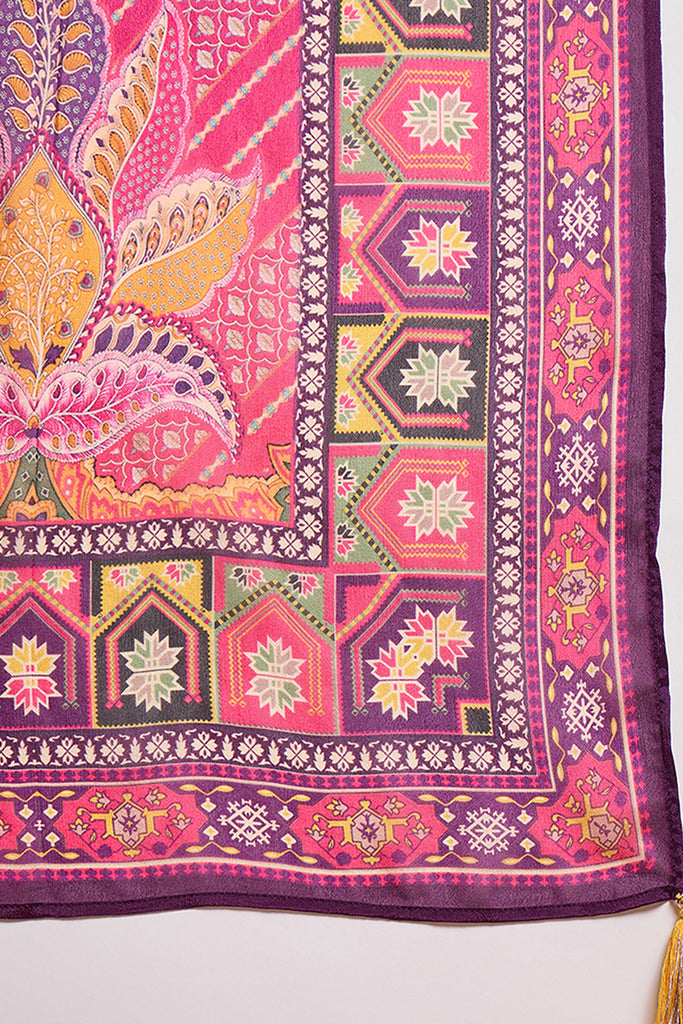 Purple Viscose Ethnic Motifs Embroidered Straight Kurta Trousers With Dupatta PKSKD2790