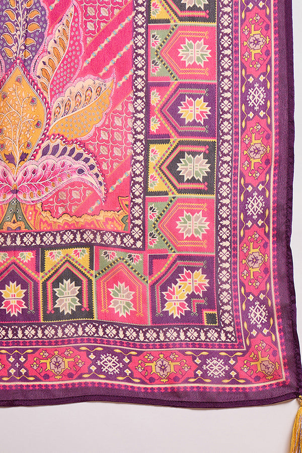 Purple Viscose Ethnic Motifs Embroidered Straight Kurta Trousers With Dupatta PKSKD2790