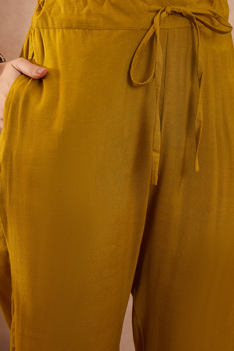Mustard Viscose Rayon Solid Embroidered Straight Kurta Trousers With Dupatta PKSKD2795
