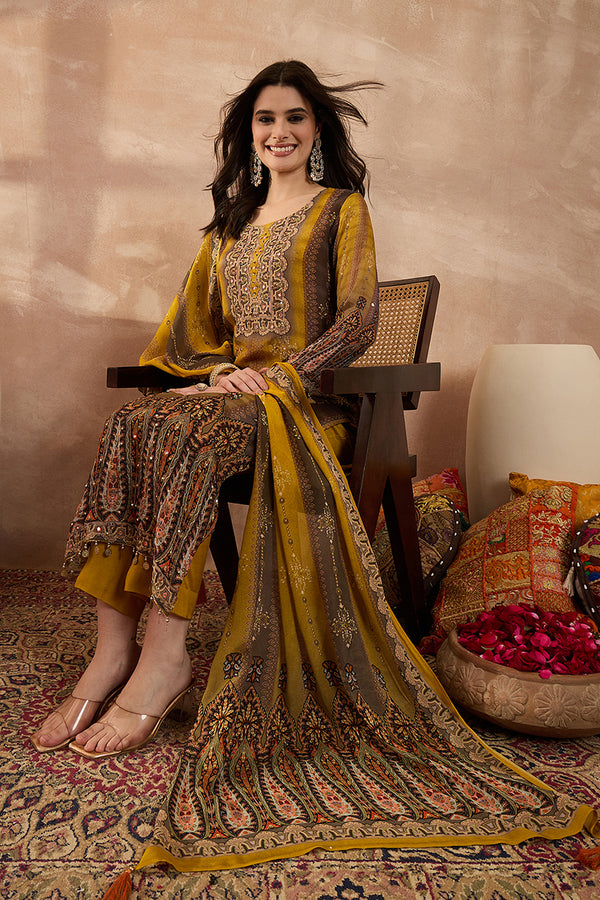 Mustard Viscose Rayon Solid Embroidered Straight Kurta Trousers With Dupatta PKSKD2795