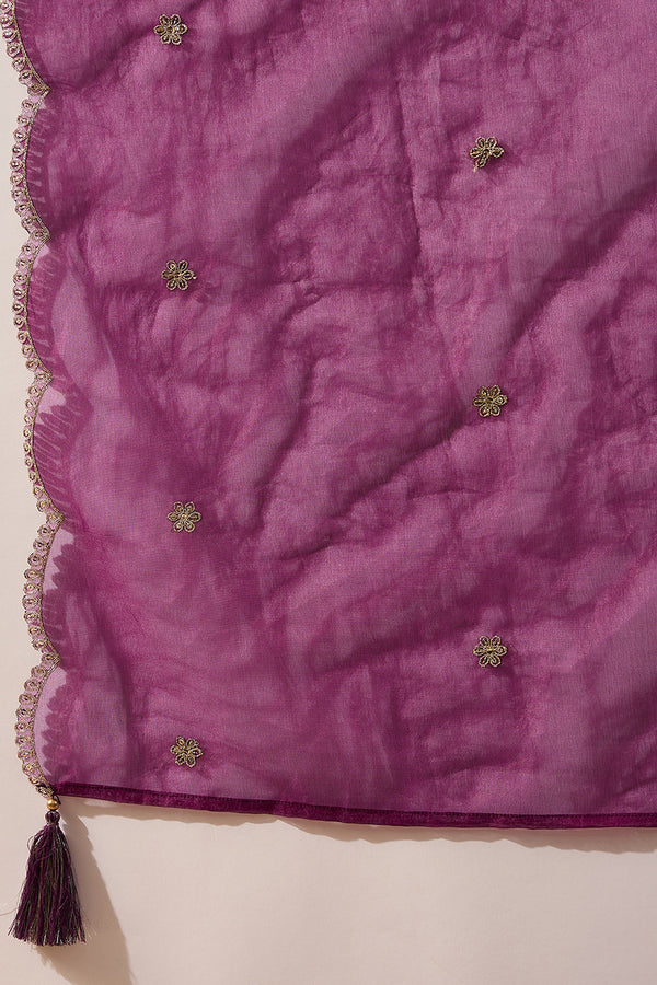 Purple Silk Blend Embroidered Straight Kurta Trouser with Dupatta HPKSKD2814