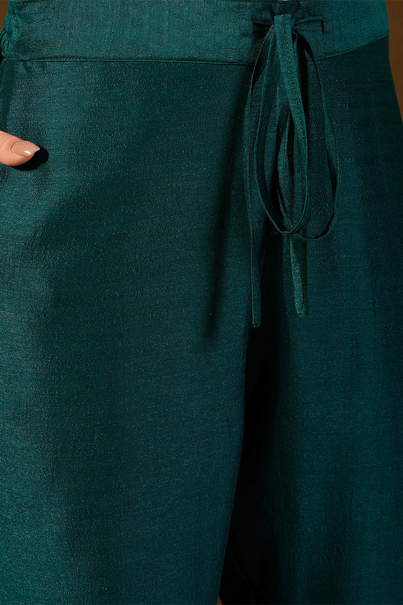 Teal Silk Blend Embroidered Straight Kurta Trouser With Dupatta HOPPKSKD2834
