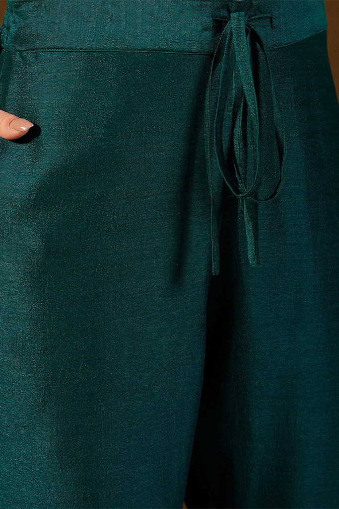 Teal Silk Blend Embroidered Straight Kurta Trouser With Dupatta HOPPKSKD2834