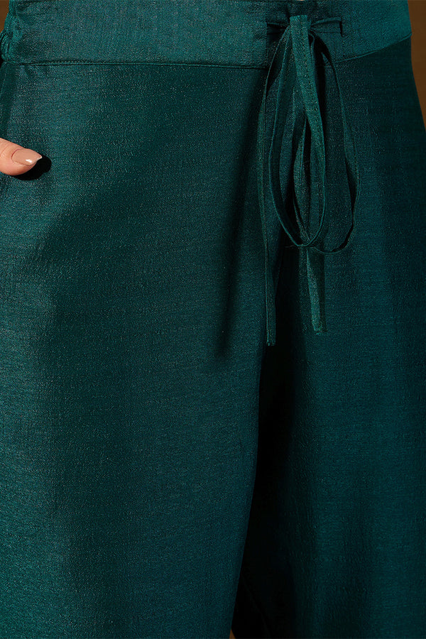 Teal Silk Blend Embroidered Straight Kurta Trouser With Dupatta HOPPKSKD2834