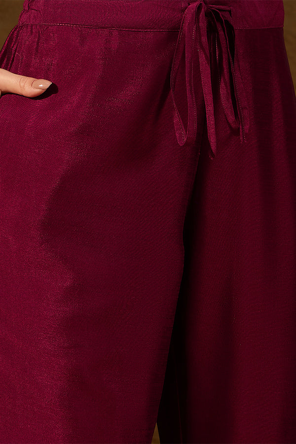 Maroon Silk Blend Embroidered Straight Kurta Trouser With Dupatta HOPPKSKD2835