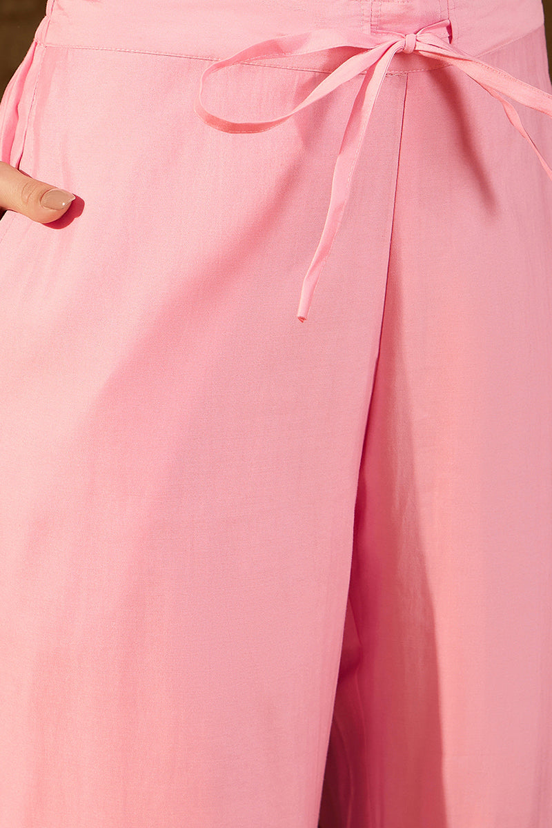 Pink  Silk Blend Solid Embroidered Straight Kurta Trouser Suit Set PKSKD2838