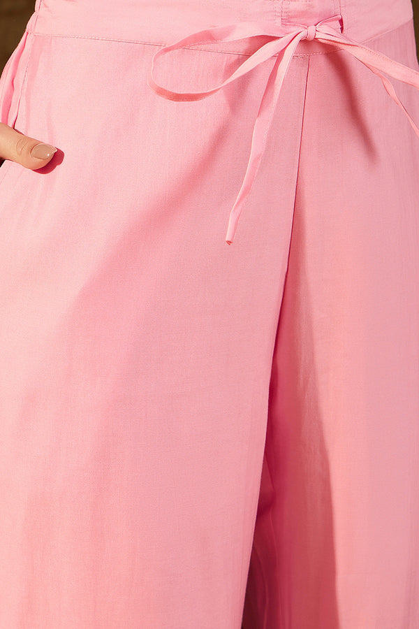 Pink  Silk Blend Solid Embroidered Straight Kurta Trouser Suit Set PKSKD2838