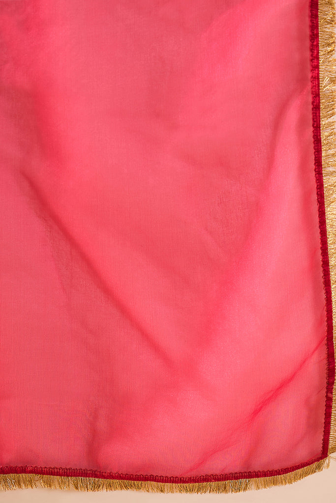 Orange Silk Blend Solid Embroidered A-Line Kurta Trouser and Dupatta HOPPKSKD2841