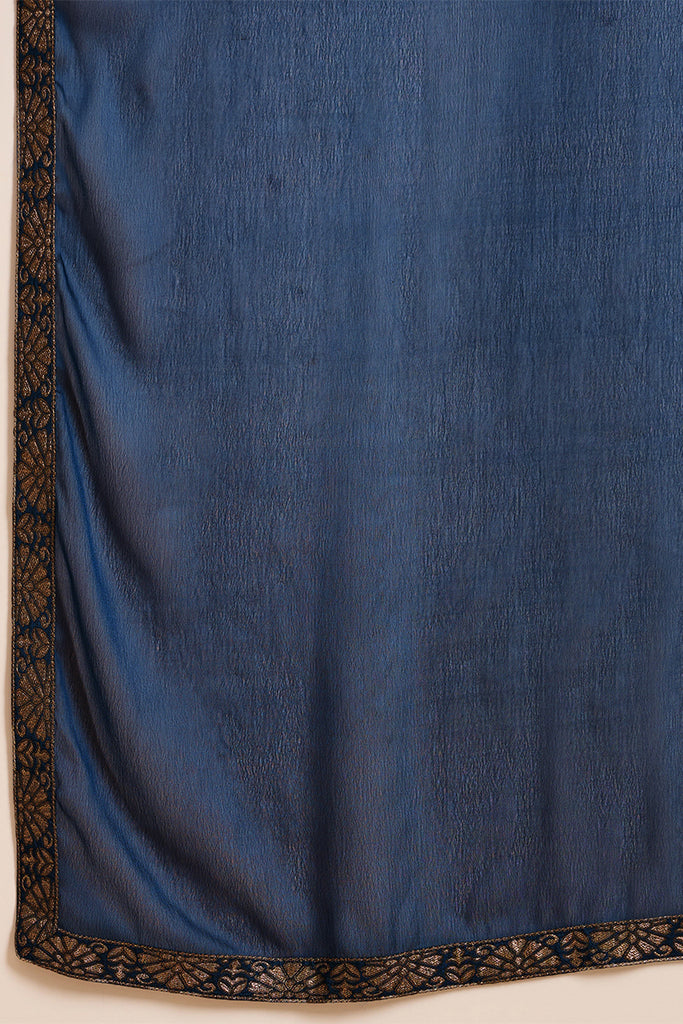 Blue Silk Floral Woven Design Straight Kurta Trousers With Dupatta HOPPKSKD2843