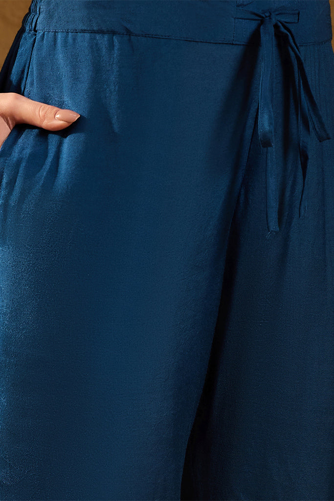 Blue Silk Floral Woven Design Straight Kurta Trousers With Dupatta HOPPKSKD2843