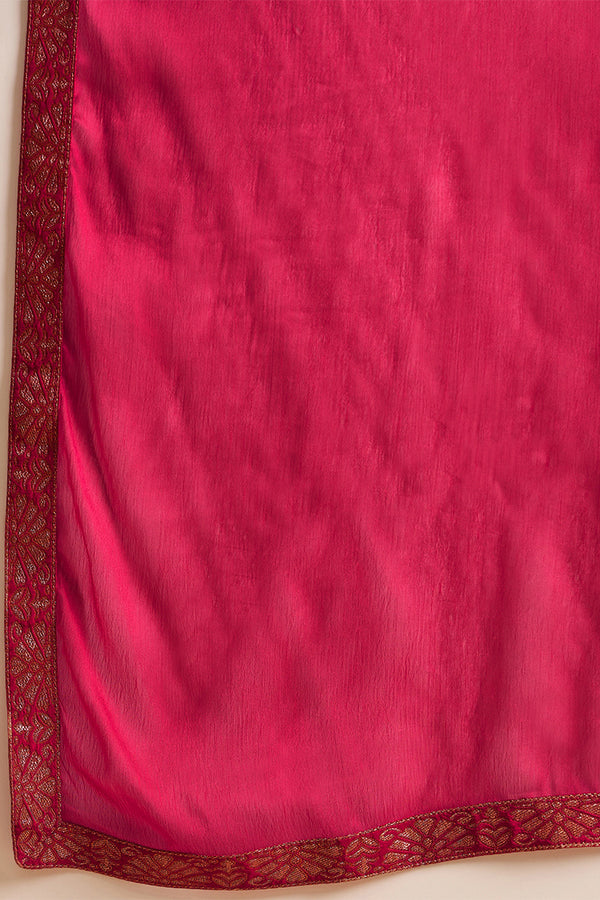 Pink Silk Floral Woven Design Straight Kurta Trousers With Dupatta HOPPKSKD2844