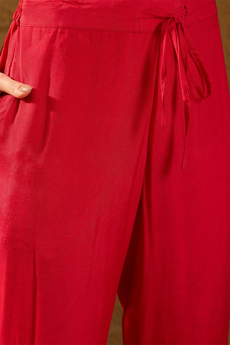 Red Pure Silk Ethnic Motifs Woven Design Straight Suit Sets HOPPKSKD2846