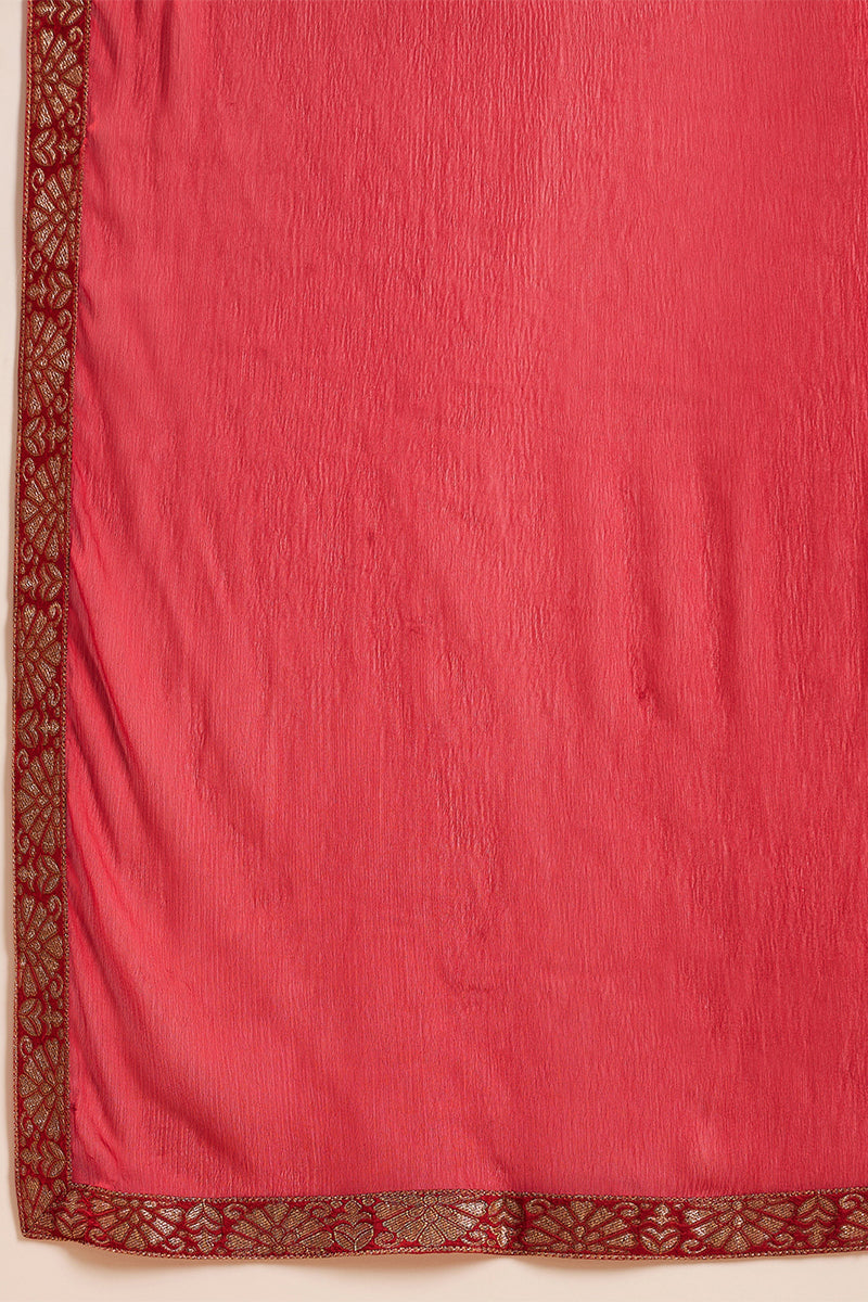 Red Silk Ethnic Motifs Woven Design Straight Kurta Trousers With Dupatta HOPPKSKD2847