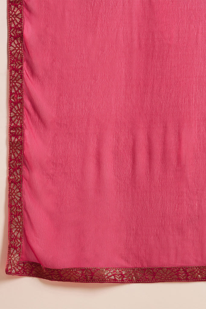 Pink Pure Silk Ethnic Motifs Woven Design Straight Suit Sets HOPPKSKD2850