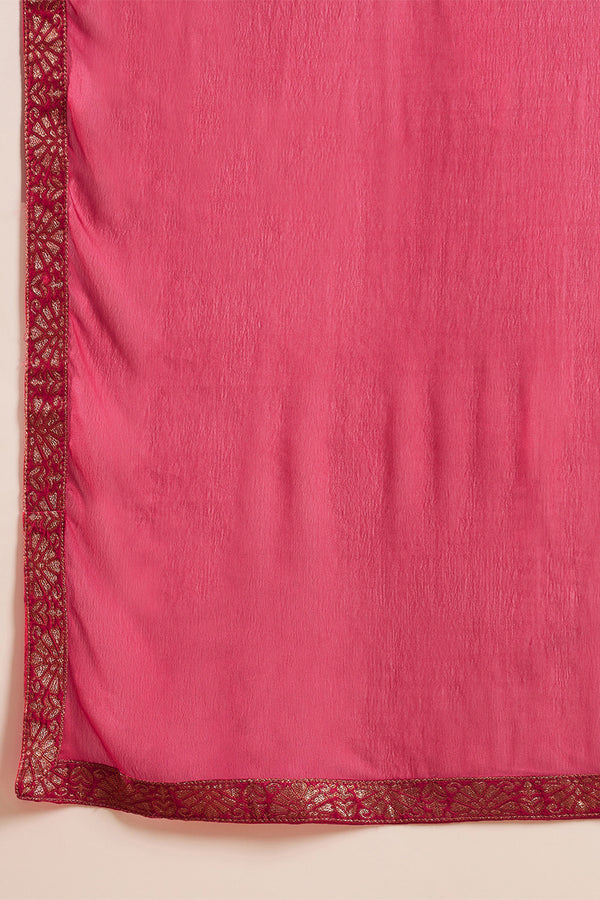 Pink Pure Silk Ethnic Motifs Woven Design Straight Suit Sets HOPPKSKD2850