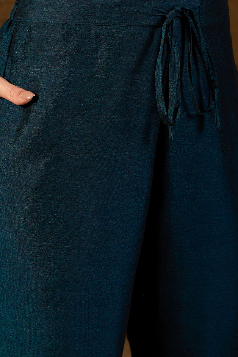 Teal Silk Blend Embroidered Straight Kurta Trouser With Dupatta HOPPKSKD2851
