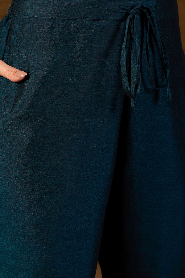 Teal Silk Blend Embroidered Straight Kurta Trouser With Dupatta HOPPKSKD2851