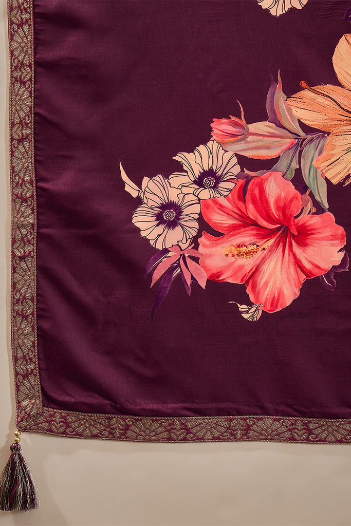 Purple Pure Silk Bandhani Embroidered Anarkali Suit Sets HOPPKSKD2853