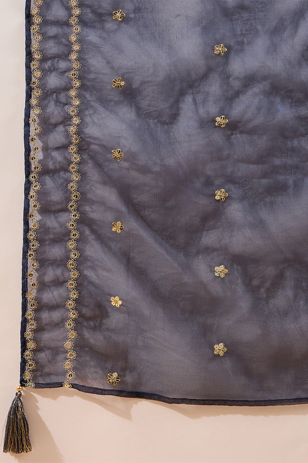Blue Silk Blend Solid Embroidered Straight Kurta Trousers With Dupatta HOPPKSKD2871