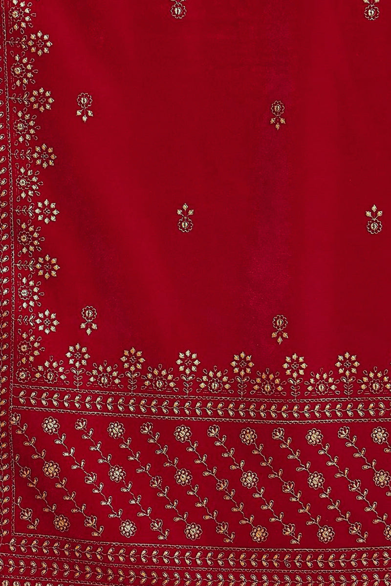 Red Velvet Ethnic Motifs Printed Straight Trousers Suit Set PKSKD2882