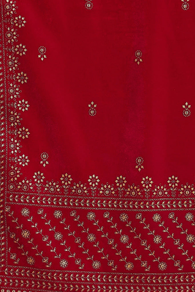 Red Velvet Ethnic Motifs Printed Straight Trousers Suit Set PKSKD2882
