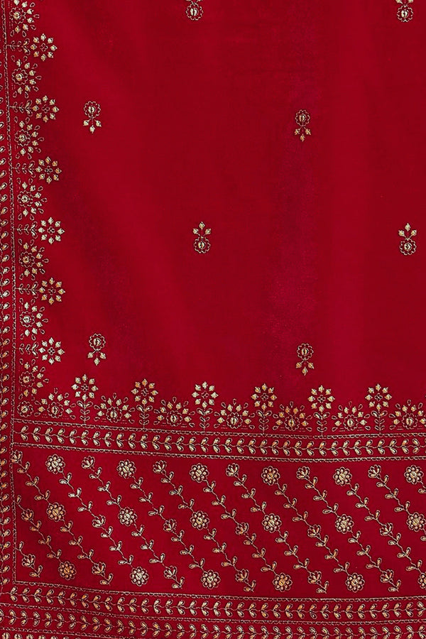 Red Velvet Ethnic Motifs Printed Straight Trousers Suit Set PKSKD2882