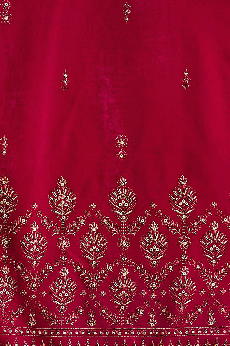 Pink Velvet Ethnic Motifs Printed Straight Trousers Suit Set PKSKD2884