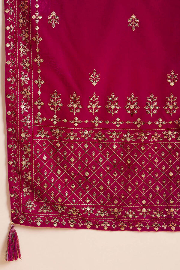 Pink Velvet Ethnic Motifs Printed Straight Trousers Suit Set PKSKD2885