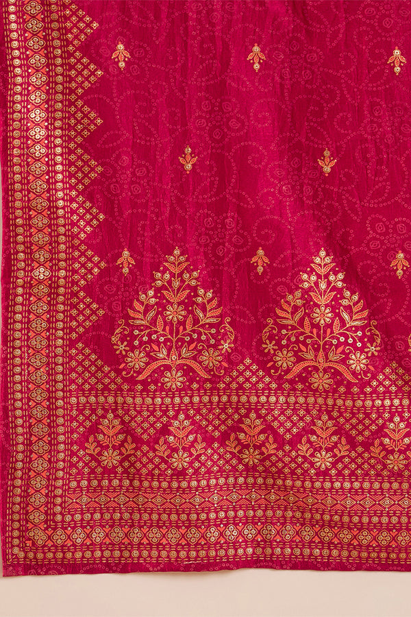 Red Silk Blend Ethnic Motifs Woven Design Anarkali Kurta Trousers With Dupatta PKSKD2894