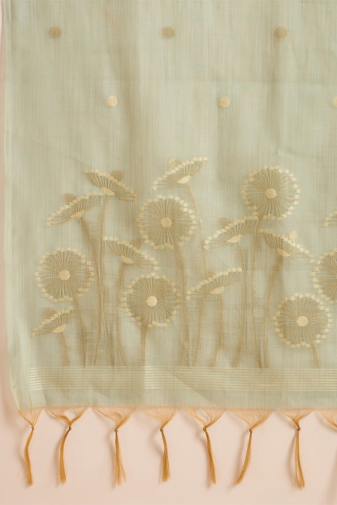 Blue Chanderi Solid Woven Design Straight Kurta Trousers With Dupatta PKSKD2905