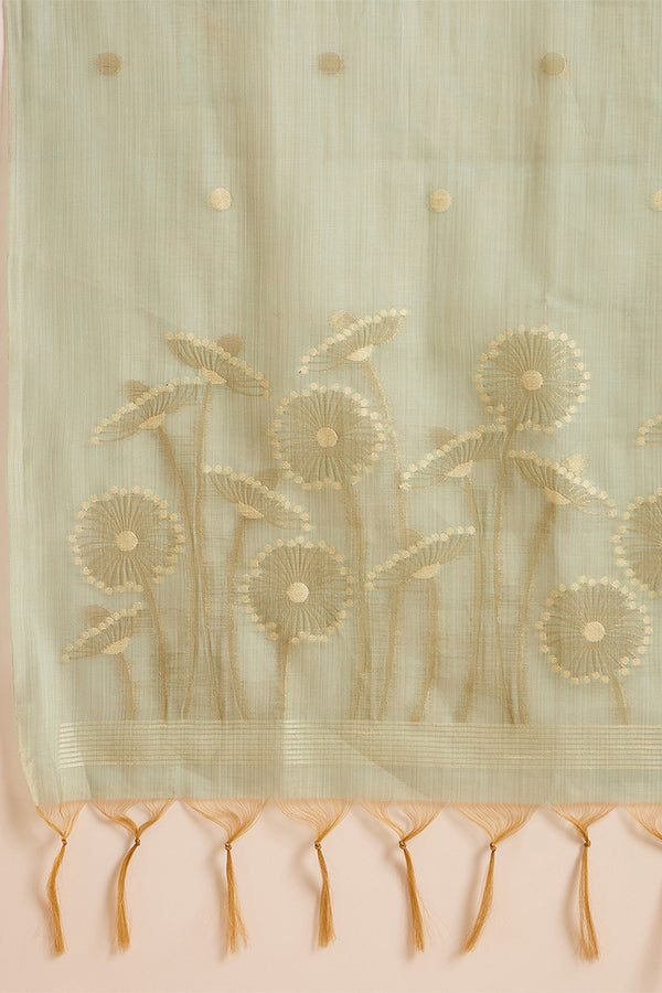 Blue Chanderi Solid Woven Design Straight Kurta Trousers With Dupatta PKSKD2905