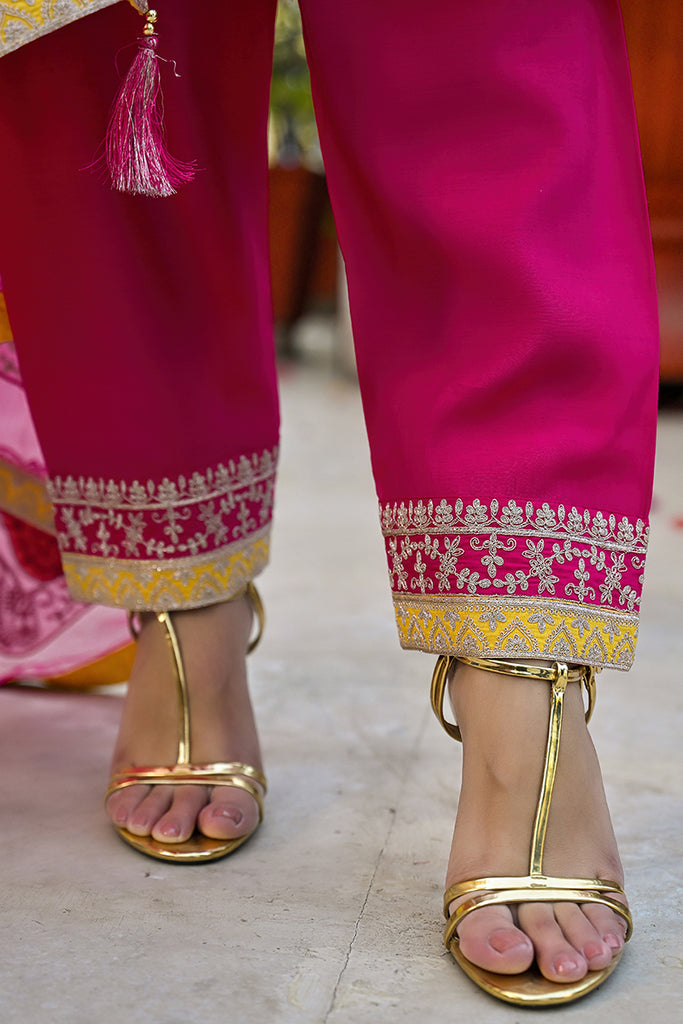 Pink Silk Blend Solid Embroidered Anarkali Kurta Salwar With Dupatta PKSKD2926