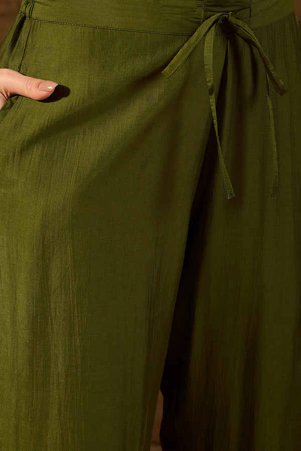 Green Silk Blend Embroidered A-Line Suit Set PKSKD2927