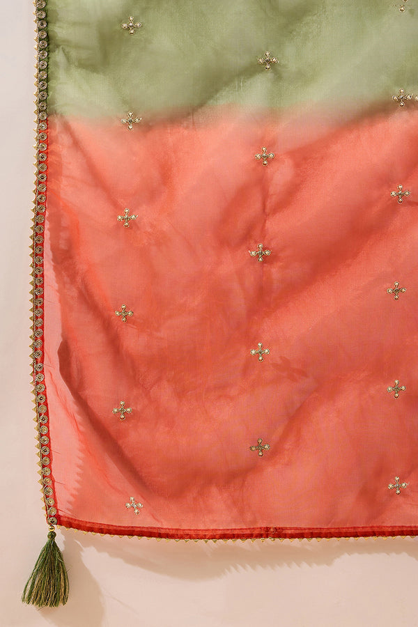 Green Silk Blend Embroidered A-Line Suit Set PKSKD2927