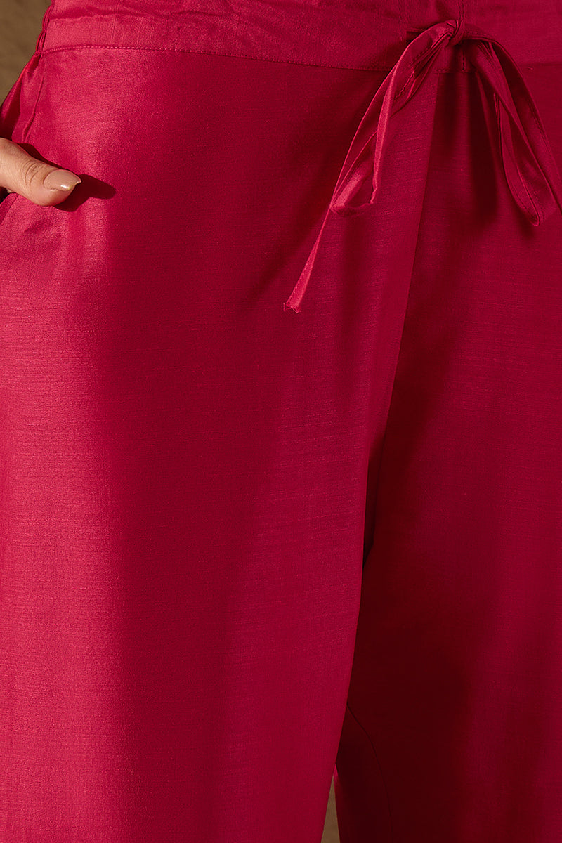 Pink Silk Blend Embroidered A-Line Kurta Trousers With Dupatta HOPPKSKD2934
