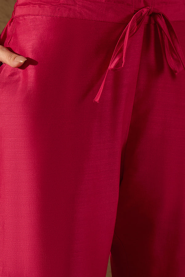 Pink Silk Blend Embroidered A-Line Kurta Trousers With Dupatta HOPPKSKD2934