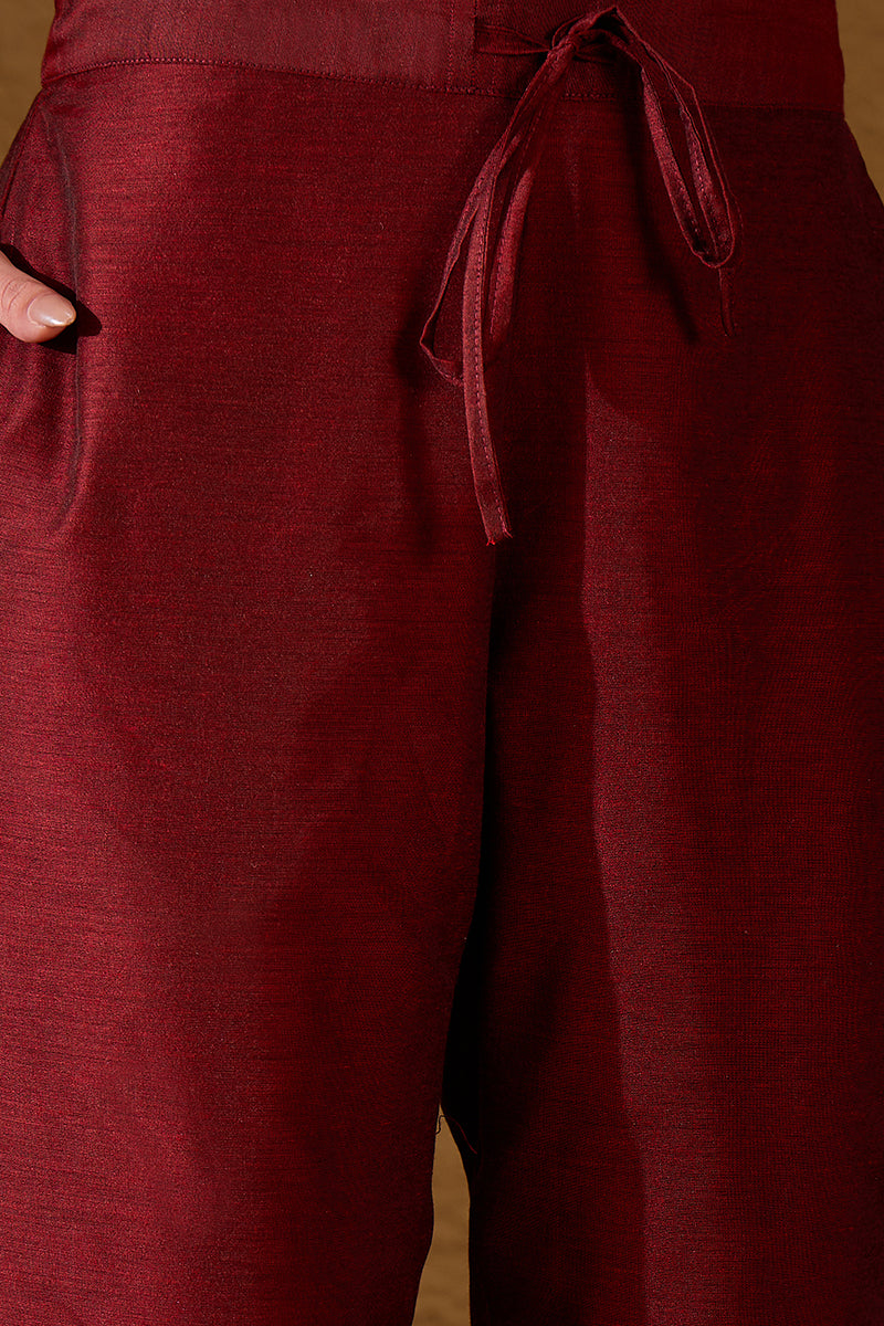 Maroon Chanderi Woven design Anarkali Kurta Trouser with Dupatta HPKSKD2936