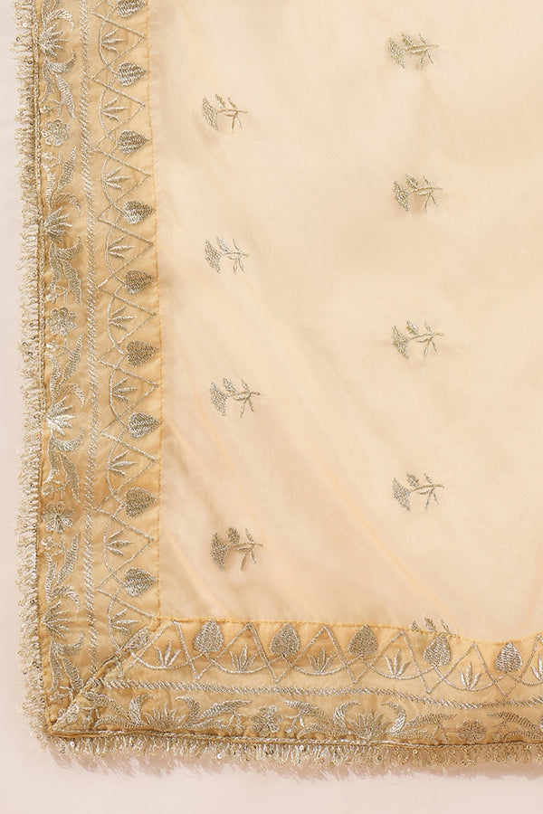 Yellow Silk Blend Solid Embroidered Straight Kurta Trousers With Dupatta PKSKD2938