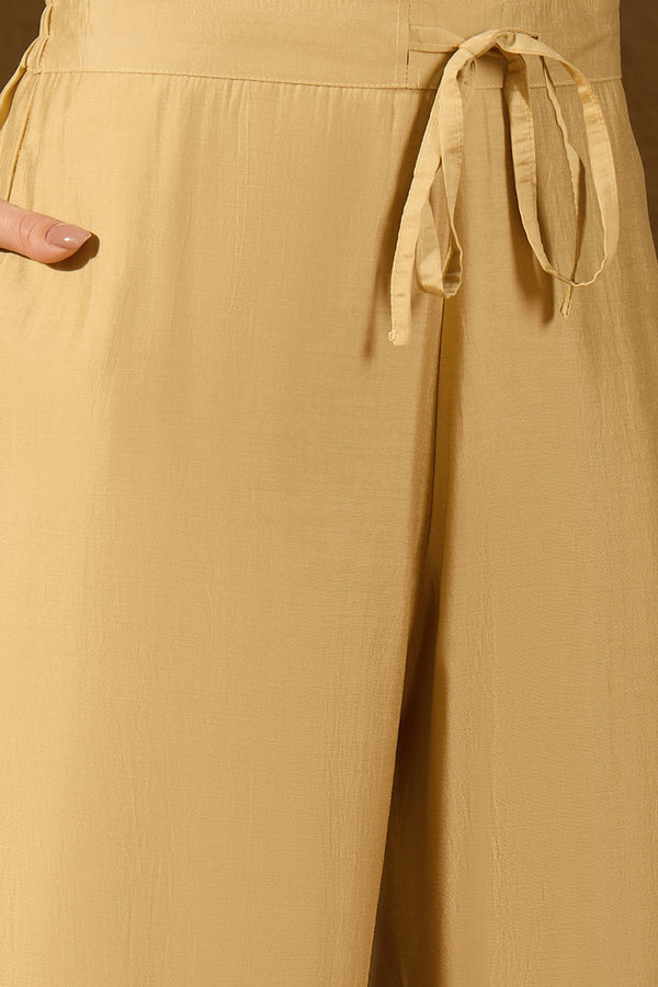 Yellow Silk Blend Solid Embroidered Straight Kurta Trousers With Dupatta PKSKD2938