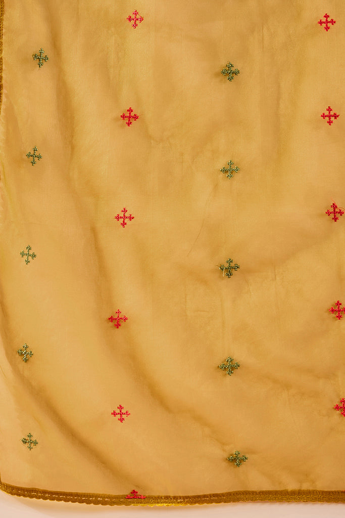 Yellow Silk Blend Embroidered A-Line Kurta Trousers With Dupatta HOPPKSKD2983