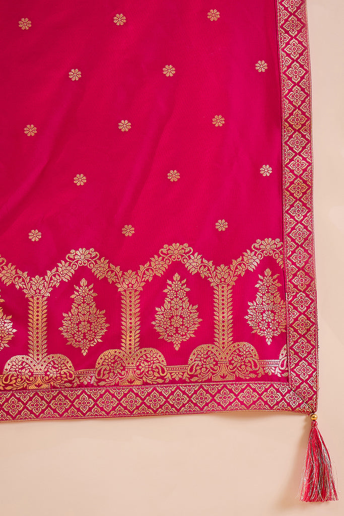 Pink Silk Blend Woven Design Anarkali Kurta Churidar with Dupatta HPKSKD3018