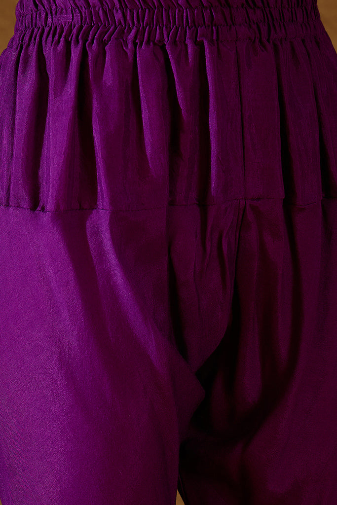 Purple Silk Blend Solid Woven Design Anarkali Kurta Trousers With Dupatta PKSKD3021