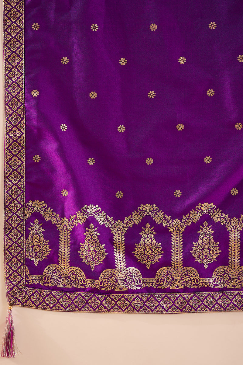 Purple Silk Blend Solid Woven Design Anarkali Kurta Trousers With Dupatta PKSKD3021