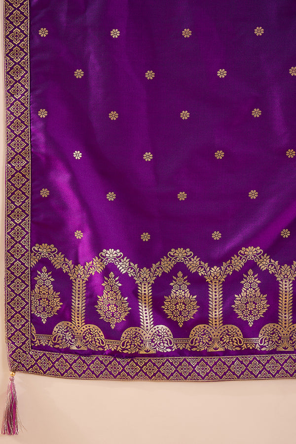 Purple Silk Blend Solid Woven Design Anarkali Kurta Trousers With Dupatta PKSKD3021