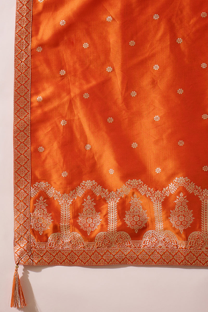 Orange Silk Blend Woven Design Anarkali Kurta Churidar with Dupatta HPKSKD3023