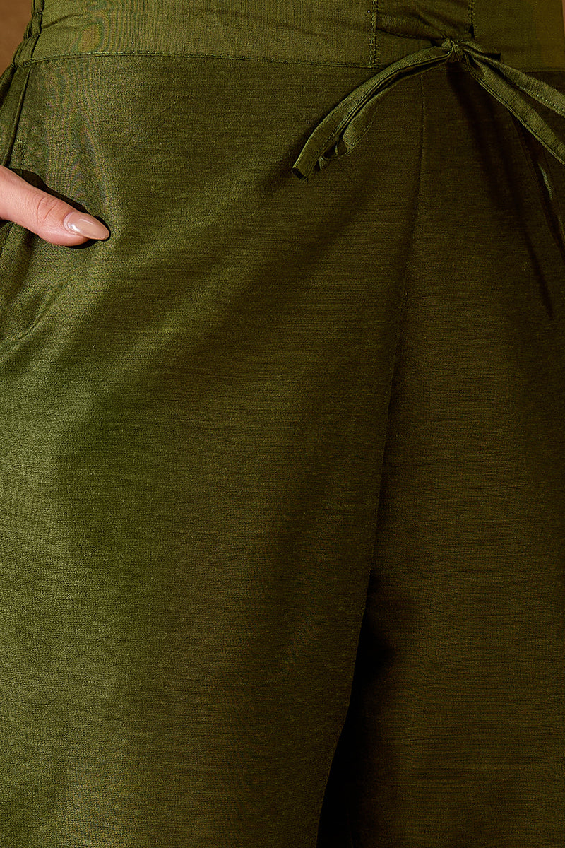 Green Woven Design Anarkali Kurta Trouser with Dupatta HPKSKD3025