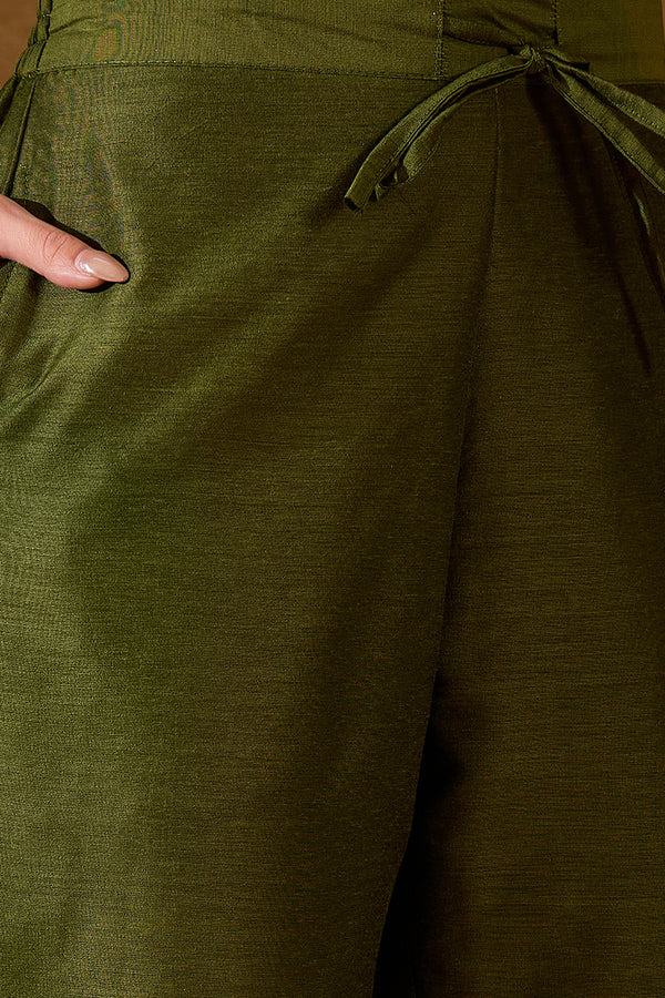 Green Woven Design Anarkali Kurta Trouser with Dupatta HPKSKD3025